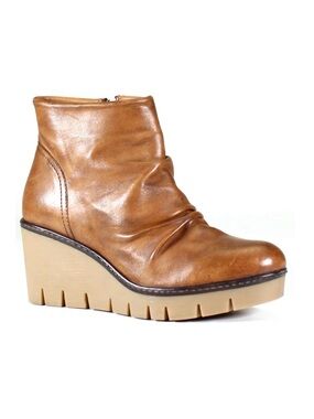 DIBA True ‘Nift Tee’ Brown Ruched Leather Platform Wedge Ankle Boots 8.5